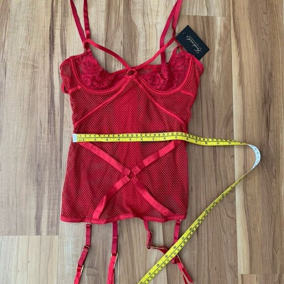 Frederick's Of Hollywood Women's Analia Open Cup Corset Garter Set Small Red - Picture 4 of 10